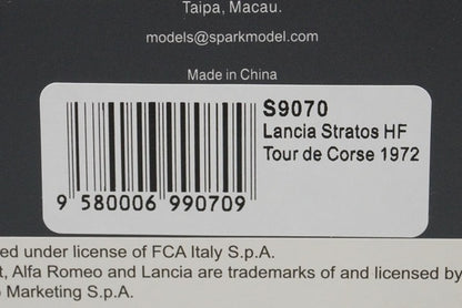 1:43 Spark S9070 Lancia Stratos HF Tour de Corse 1972 #3 S. Munari / M. Manucci