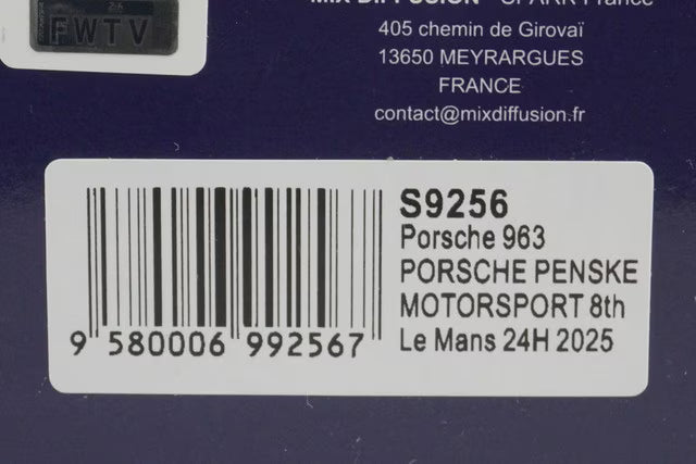 1:43 Spark S9256 Porsche 963 Penske Motorsport Le Mans 8th 24H 2025 #4