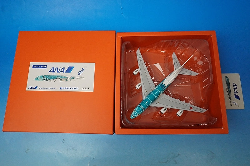 1:400 A380-800 ANA FLYING HONU Emerald Green JA382A EW4388007 JC Wings airplane model