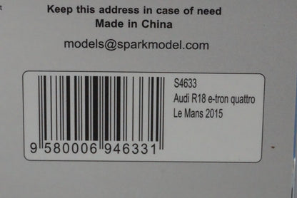 1:43 SPARK S4633 Audi R18 e-tron quattro LMP1 HY LM 2015 #7