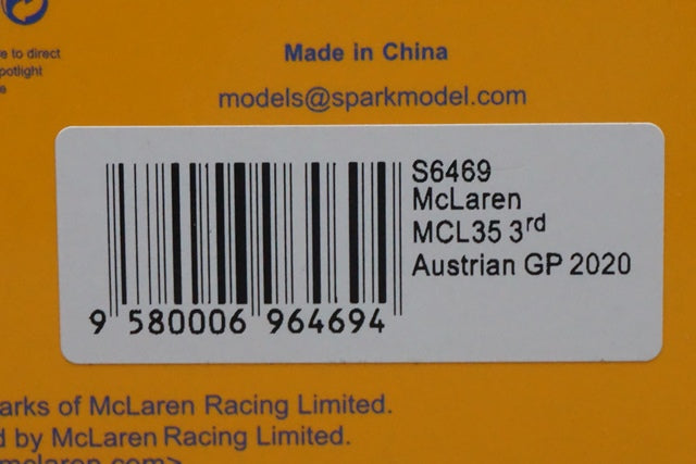 1:43 SPARK S6469 McLaren MCL35 Austrian GP 2020 #4 Lando Norris