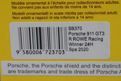 1:43 SPARK SB370 Porsche 911 GT3R ROWE Racing SPA 24h Winner 2020 #98 model car