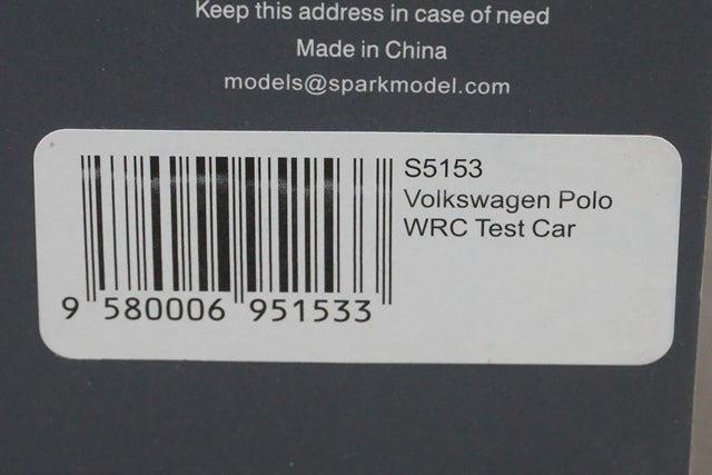 1:43 SPARK S5153 VW Volks Wagen Polo WRC Test Car 2017