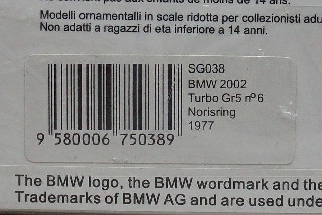 1:43 SPARK SG038 BMW 2002 Turbo GR5 #6 Norisring 1977 W.Rohrl