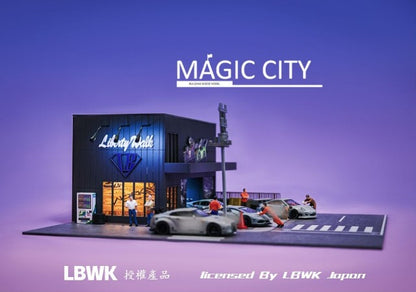 110035 Magic City 1:64 [30x40x17cm] LB LBWK Diorama Garage with LED lights *Figures and minicars are not included.