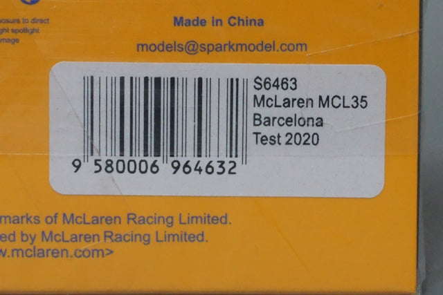 1:43 SPARK S6463 McLaren MCL35 Barcelona Test C.Sainz Jr. 2020 #55