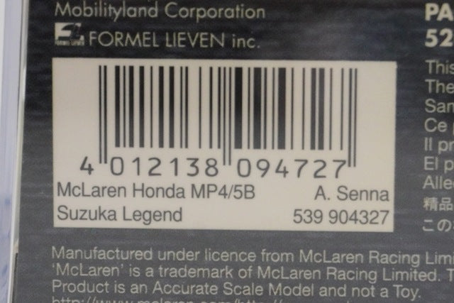 1:43 MINICHAMPS 539904327 McLaren Honda MP4/5B 1990 A.Senna #27 Suzuka Legend model car