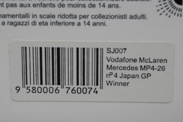 1:43 SPARK SJ007 Vodafone McLaren Mercedes MP4-26 Japan GP Winner J.Button #4