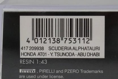 1:43 MINICHAMPS 417209938 Scuderia Alfatauri Honda AT01 Hiroki Kakuda Abu Dhabi Young Driver Test #38 model car