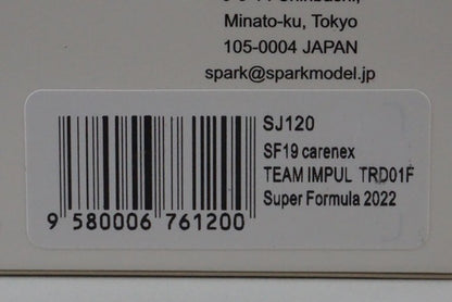 1:43 SPARK SJ120 SF19 carenex team IMPUL TRD001F Super Formula 2022 #19 Yuhi Sekiguchi