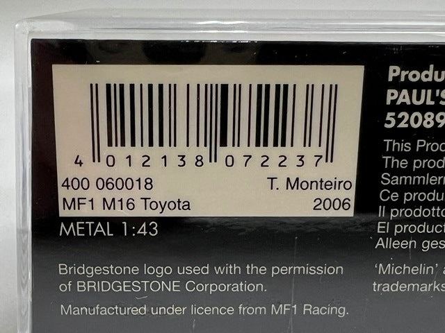 1:43 MINICHAMPS 400060018 MF1 Racing Toyota MF1 2006 T. Monteiro #18 model car