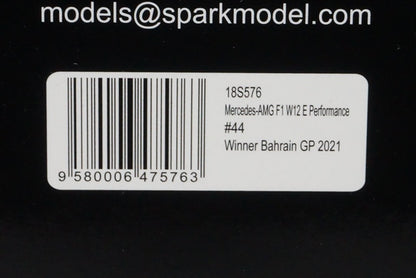 1:18 SPARK 18S576 Mercedes AMG W12 E Performance Bahrain Win 2021 L.Hamilton #44