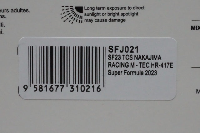 1:43 SPARK SFJ021 Honda TCS NAKAJIMA RACING SF23 M-TEC HR-417E Super Fomula 2023 #64