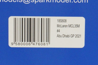 1:18 Spark 18S608 McLaren MCL35M Abu Dhabi GP 2021 #4 L.Norris model car