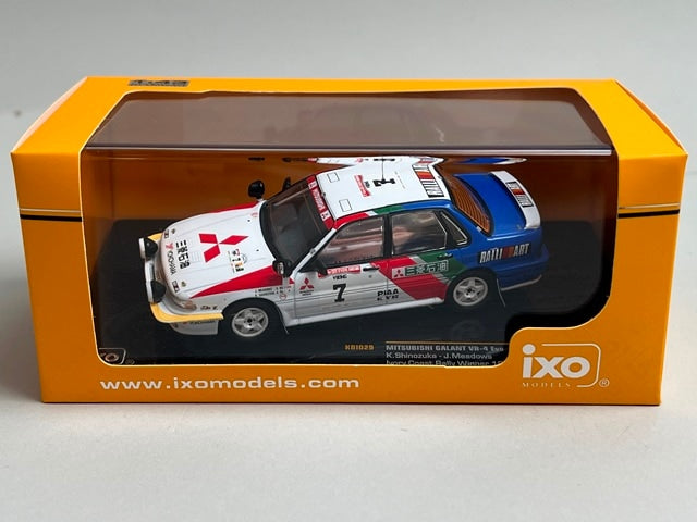 1:43 ixo KBI029 Mitsubishi Galant VR-4 Evo Ivory Coast Rally 1991 #7 Kenjiro Shinozuka J. Meadows model car