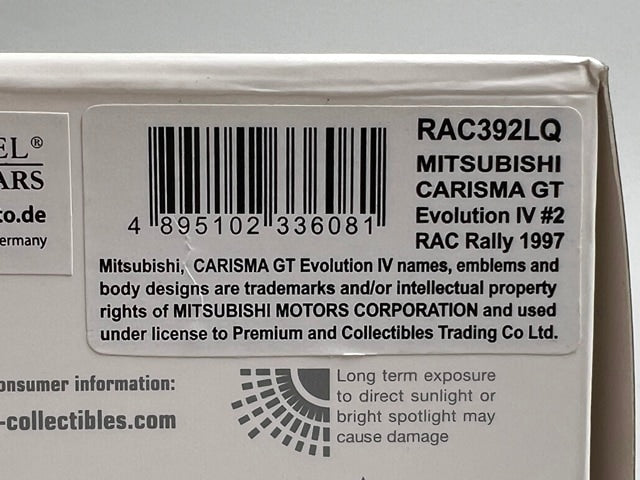 1:43 ixo RAC392LQ Mitsubishi Carisma GT Evolution IV RAC Rally 1997 #2 R. Burns R. Reid model car