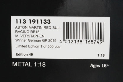 1:18 MINICHAMPS 113191133 Aston Martin Red Bull Racing RB15 German GP 2019 #33 model car