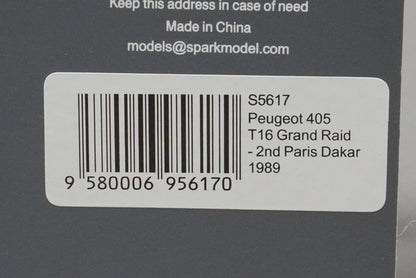 1:43 SPARK S5617 Peugeot 405 T16 Gran Raid Paris-Dakar 1989 #206 model car