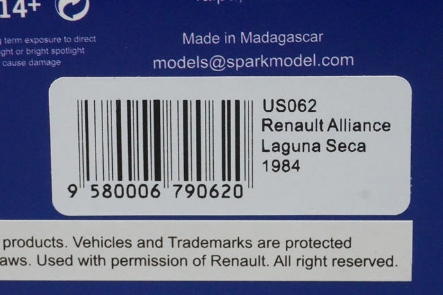 1:43 Spark US062 Renault Alliance Laguna Seca 1984 #33 T.Archer