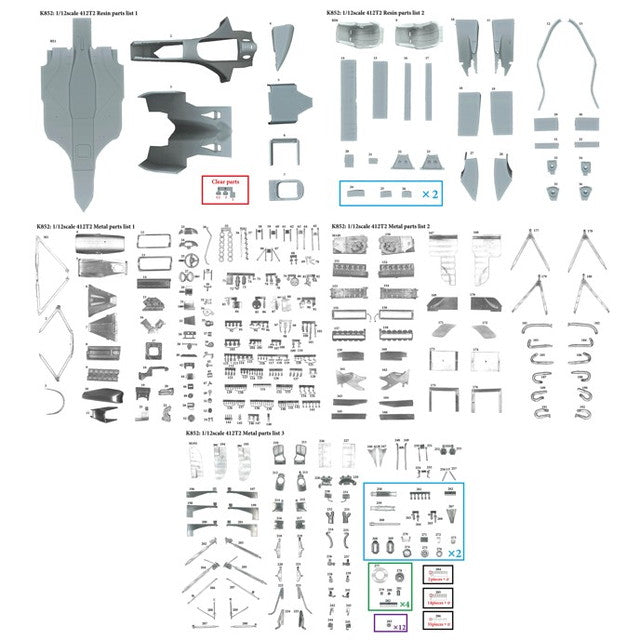 K852 Model Factory Hiro 1:12 Fulldetail Kit 412T2 1995 Rd.6 Canadian GP Winner #27 Jean Alesi / #28 Gerhard Berger