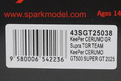 1:43 Spark 43SGT25038 KeePer Celmo GR Supra TGR Team GT500 Super GT 2025 #38 Hiroaki Ishiura / Toshiki Oyu