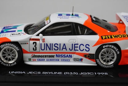 1:43 EBBRO 44194 Nissan Unisia Jex Skyline JGTC 1998 #3 White/Orange model car