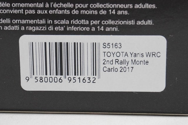 1:43 SPARK S5163 Toyota Yaris WRC 2nd Monte Carlo Rally 2017 #10 model car