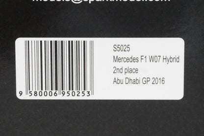 1:43 SPARK S5025 Mercedes F1 W07 Hybrid Abu Dhabi GP 2016 #6 Nico Rosberg