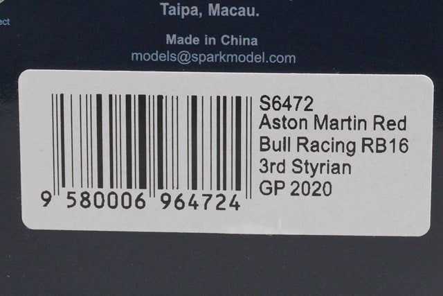 1:43 Spark S6472 Aston Martin Red Bull Racing RB16 Styrian GP 2020 #33 model car