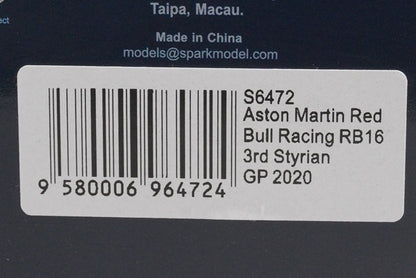 1:43 Spark S6472 Aston Martin Red Bull Racing RB16 Styrian GP 2020 #33 model car