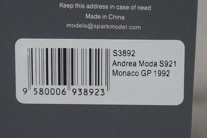 1:43 Spark S3892 Andrea Moda S921 Monaco GP 1992 #34 R. Moreno model car