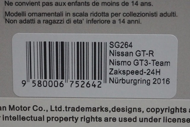 1:43 Spark SG264 Nissan GT-R NISMO GT3 24H Nurburgring 2016 #24
