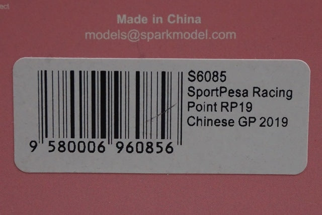 1:43 Spark S6085 SportPesa Racing Point RP19 Chinese Grand Prix 2019 #11 S. Perez model car