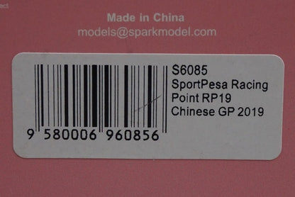 1:43 Spark S6085 SportPesa Racing Point RP19 Chinese Grand Prix 2019 #11 S. Perez model car