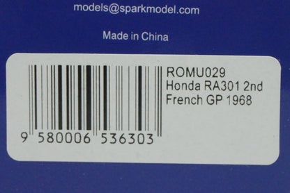1:43 Spark ROMU029 Honda RA301 French GP 2nd 1968 #16 J. Surtees model car