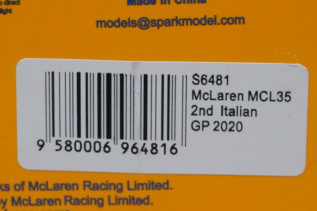 1:43 SPARK S6481 McLaren MCL35 Italian GP Carlos Sainz Jr. 2020 #55 model car