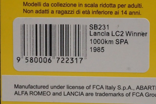 1:43 SPARK SB231 Lancia LC2 1000km SPA Winner 1985 #5 model car