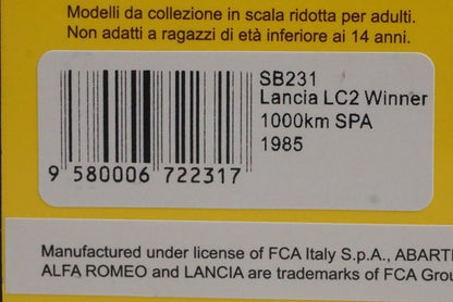 1:43 SPARK SB231 Lancia LC2 1000km SPA Winner 1985 #5 model car