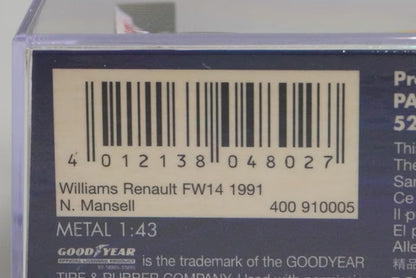 1:43 MINICHAMPS 400910005 Williams Renault FW14 N.Mansell Japan GP 1991 #5