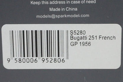 1:43 SPARK S5280 Bugatti 251 French GP 1956 #28 Maurice Trintignant