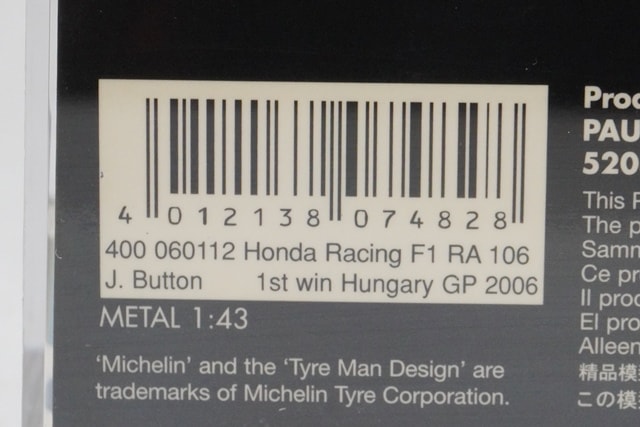 1:43 MINICHAMPS 400060112 Honda Racing F1 Team RA106 Hungarian GP 2006 #12 model car