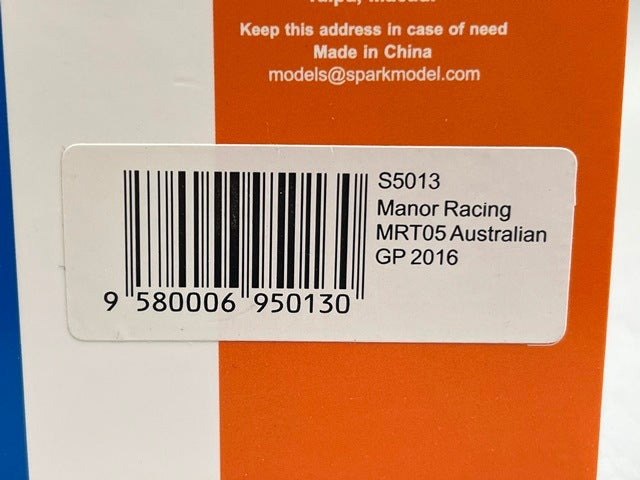 1:43 SPARK S5013 Manor Racing MRT05 Australia GP 2016 #94 P.Wehrlein model car