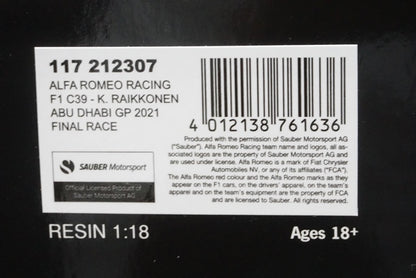 1:18 MINICHAMPS 117212307 Alfa Romeo Racing Oren C41 K.Raikkonen Abu Dhabi 2001