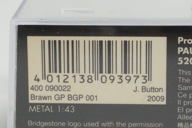 1:43 MINICHAMPS 400090022 Brown GP BGP 001 2009 J. Button #22 model car