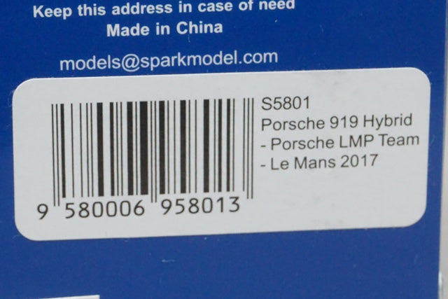 1:43 SPARK S5801 Porsche 919 Hybrid LMP Team LM 2017 #1