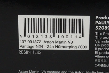 1:43 MINICHAMPS 437091372 Aston Martin V8 Vantage N24 Nurburgring 2009 #72