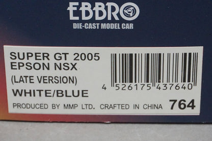 1:43 EBBRO 43764 Honda Epson NSX Super GT 2005 Late Model #32 White/Blue