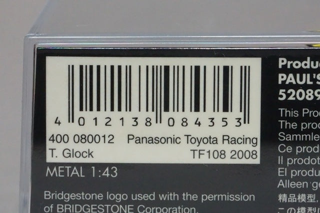 1:43 MINICHAMPS 400080012 Panasonic Toyota Racing TF108 2008 #12