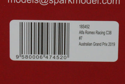 1:18 SPARK 18S452 Alfa Romeo Racing C38 Australian GP 2019 #7