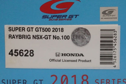 1:43 EBBRO 45628 Honda Raybrick NSX-GT Super GT GT500 2018 #100